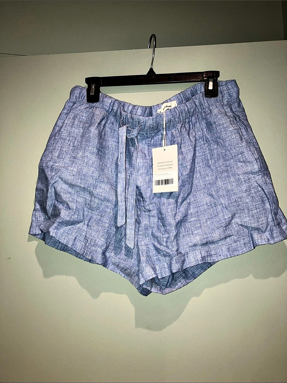 Everlane The Drawstring Boxer Short in Linen Blue Shorts Large